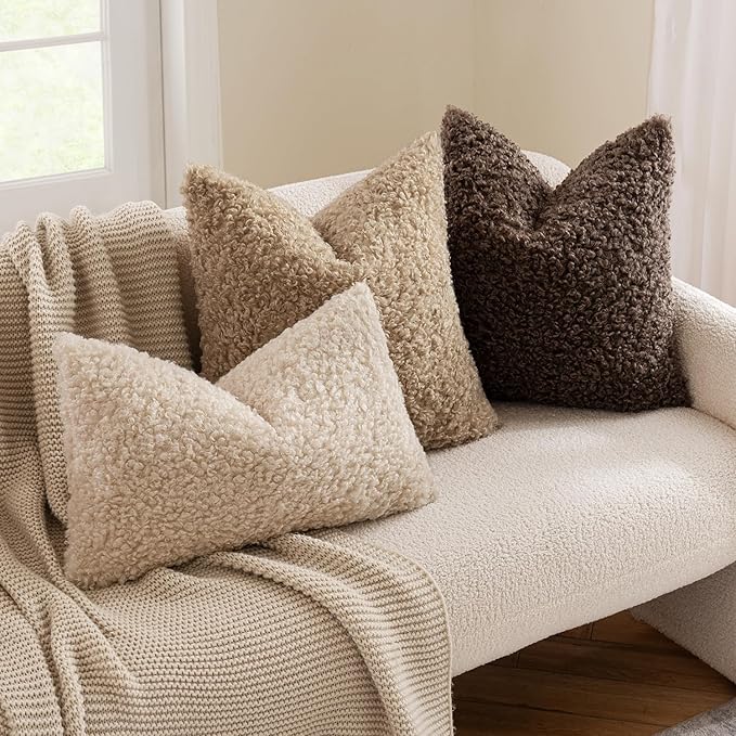 MIULEE Pack of 2 Throw Pillow Covers 20x20 Inch Chocolate Faux Fur Decorative Sherpa Pillow Covers Fuzzy Accent Soft Sheepskin Fleece Cushion Cases for Boho Home Decor Couch Living Room Bed