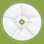 Plasticpro 6 Sectional Round Plastic Serving Tray/Platters White & Silver Pack of 4