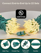 BOHON Christmas Lights Outdoor, Faceted C6 34ft 100 LED String Lights Plug in, Extendable Green Wire Warm White Christmas String Lights for Indoor Xmas Tree Decoration Waterproof UL Certified