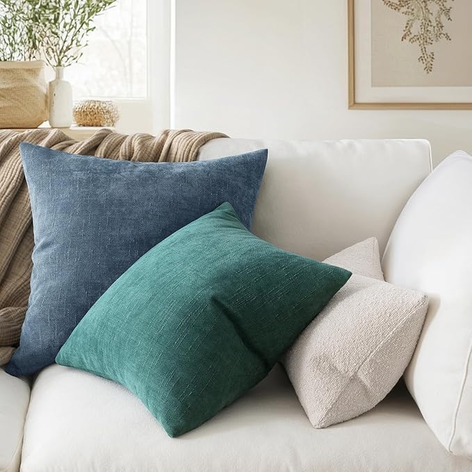 MIULEE Pack of 2 Decorative Throw Pillow Covers Soft Chenille Throw Pillows Solid Textured Cushion Covers for Couch Sofa Bedroom Living Room 20x20 Inch, Smoke Blue