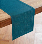 Solino Home Linen Table Runner 36 Inches - 100% Pure Linen Chambray Teal Hemstitch Table Runner 14 x 36 Inch Ideal for Dresser and Coffee Tables - Milan - Thanksgiving, Christmas