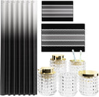 Bathroom Sets with Shower Curtain and Rugs and Accessories, Glass Bathroom Accessories Set Clear Bathroom Set Bathroom Sets, Black Bath Mat and Diamond Soap Dispenser for Bathroom Decor