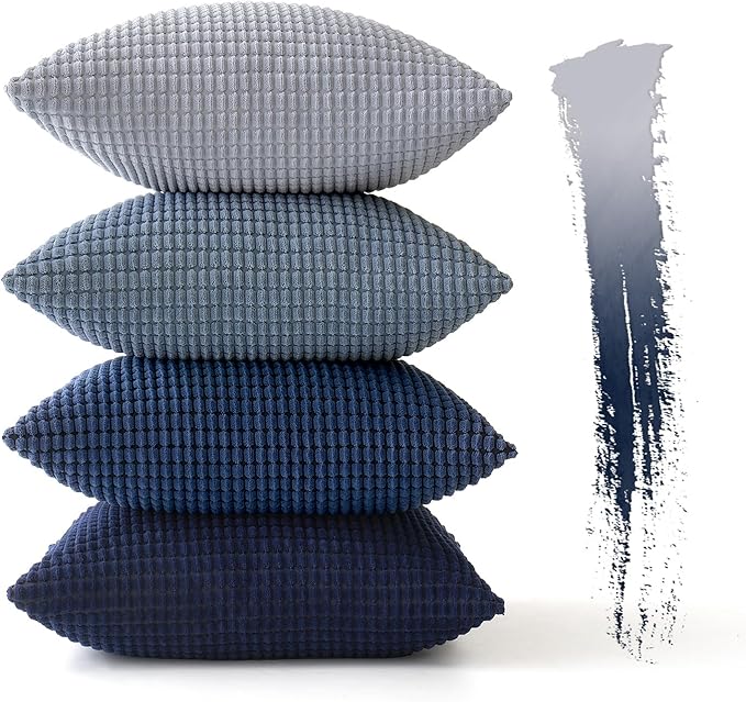 MIULEE Blue Decorative Pillow Covers 16x16 Inch Set of 4 Boho Western Farmhouse Home Decor Couch Throw Pillows Summer Coastal Corduroy Pillowcases Industrial for Sofa Living Room Bed