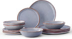 Bestone 12 Pieces Round Kitchen Dinnerware Sets，Plates and Bowls Sets,Dishes, Plates, Bowls, Dish Set, Chip Resistant Ceramic Dinnerware Set, Dishwasher/Microwave Safe,Service for 4,Reactive Blue