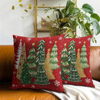 Christmas Trees Throw Pillow Covers 20x20 Inch Set of 2, Xmas Tree Green Red Decorative Pillowcases Soft Square Cushion Case Decoration for Sofa Couch Winter Holiday Decor
