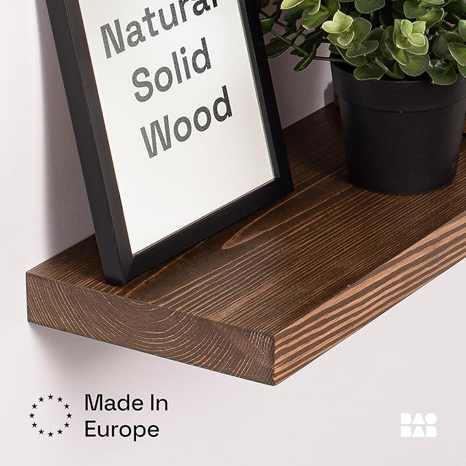 BAOBAB WORKSHOP Solid Wood Floating Shelves for Wall 36 Inches Long, Heavy Duty Wall Shelf for Bedroom 36 Inch Large, Real Wooden Bathroom Shelf Kitchen Rustic, Walnut Shelves, 36W × 6.7D, Set of 2