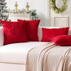 OTOSTAR Set of 2 Xmas Soft Plush Short Wool Velvet Decorative Throw Pillow Covers Square Luxury Style Cushion Case Pillow Shell for Sofa Bedroom Snowflake Red, 14x14 Inch
