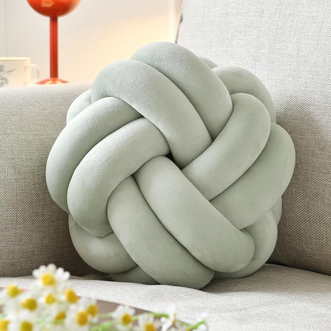 Knot Ball Pillow, Round Decorative Throw Pillows Cushion, 11 Inch Sage Green Soft Plush Knotted Pillows Pillow, Modern Home Throw Knot Decorative Cushion