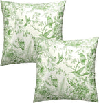 Vintage Floral Throw Pillow Covers 16x16 Inch, Set of 2 Green Flowers Birds French Country Decorative Pillow Cases Cotton Square Cushion Cover for Bed Sofa Farmhouse Home Decor
