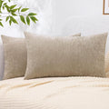 decorUhome Chenille Beige Throw Pillow Covers 12x20 Inch Set of 2, Decorative Soft Couch Pillow Covers Solid Dyed Accent Velvet Farmhouse Neutral Rectangle Pillow Cases for Sofa Bed Living Room