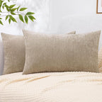 decorUhome Chenille Beige Throw Pillow Covers 12x20 Inch Set of 2, Decorative Soft Couch Pillow Covers Solid Dyed Accent Velvet Farmhouse Neutral Rectangle Pillow Cases for Sofa Bed Living Room