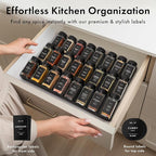 Square Spice Jars with Black Bamboo Wooden Lid (Pack of 24) Spice Jars with Shaker Insert and 240 Labels - Bamboo Lid Glass Container for Spice Organisation [4.3 in × 1.8 in]