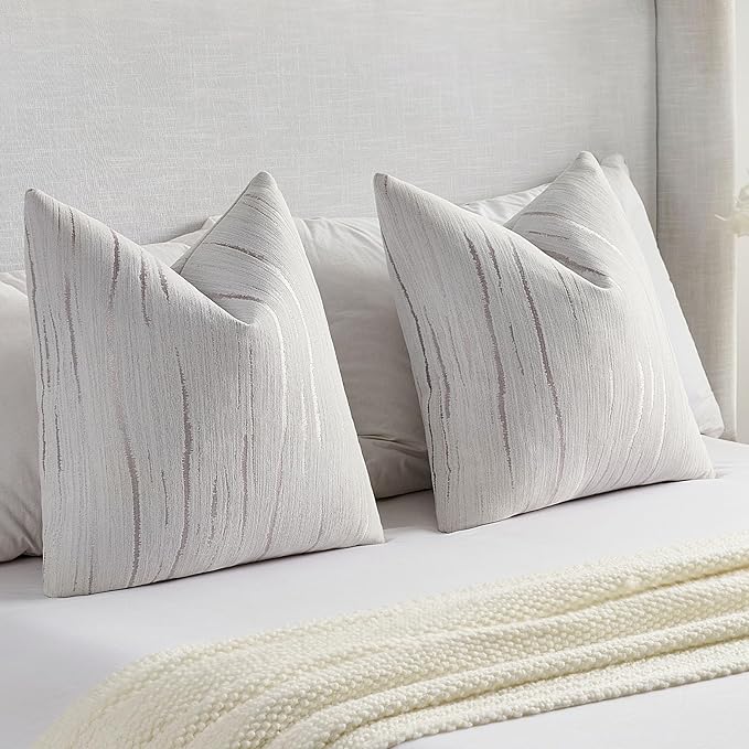 FUTEI Grey Chenille Decorative Throw Pillow Covers 20x20 Inch Set of 2,Soft Embossed Striped Textured Cushion Case,Modern Home Decor for Couch Bed Living Room