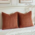 Fancy Homi Set of 2 Rust Boho Decorative Throw Pillow Covers 24x24 Inch for Couch Bed Sofa, Aesthetic Modern Organic Room Decor, Soft Fuzzy Striped Corduroy Cute Terracotta Textured Cushion Case 60cm