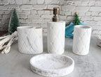 Hymmah Bathroom Accessories Set,Marble Design Toothbrush Holder,Farmhouse Bathroom Decor,4 Pcs Resin Gift Set Apartment Necessities, Contain Toothbrush Cup,Soap Dispenser,Soap Dish,Tumbler