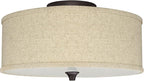 Kira Home Newport 14" Modern 2-Light Semi-Flush Mount Ceiling Light + Beige Linen Drum Shade, Oil-Rubbed Bronze Finish