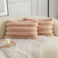 Neelvin Camel Faux Fur Cozy Soft Striped Decorative Throw Pillow Covers 12x20 inch Set of 2,Velvet Pillowcase Cushion Case for Sofa Couch