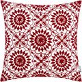 HWY 50 Red Decorative Throw Pillow Covers 18x18 Inch (1 Piece), Embroidered Cotton Farmhouse Cushion Cover Pillow Case for Sofa Couch Living Room Bed, Little Sunflower