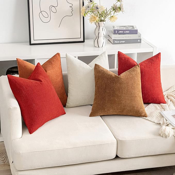 MIULEE Pack of 2 Christmas Decorative Throw Pillow Covers Soft Chenille Throw Pillows Solid Textured Euro Cushion Covers for Couch Sofa Bedroom Living Room 24x24 Inch, Red