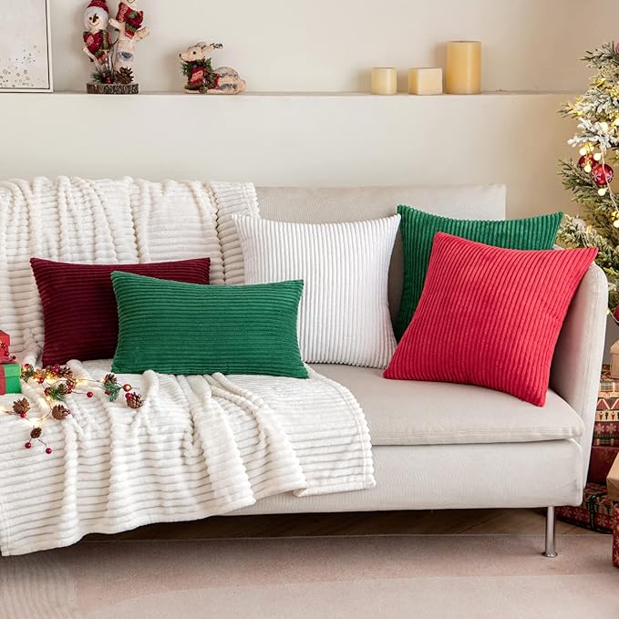 MIULEE Winter Pack of 2 Corduroy Pillow Covers 12 x 20 Inch Lumbar Christmas Throw Pillow Covers Red Pillowcases for Sofa Bedroom Couch