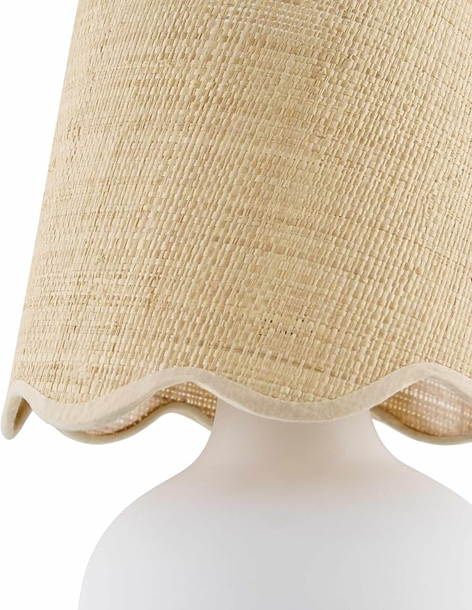 BoutiqueRugs Navarro Boho Ceramic Bedside Table Lamp for Bedroom Nightstand and Living Room - Shade Cotton - White, Cream, Beige - 13" H