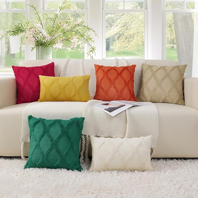 decorUhome Fall Throw Pillow Covers 18x18 Inch Set of 2, Soft Plush Faux Fur Wool Rust Couch Pillow Covers, Decorative Neutral Pillow Cases for Bed Sofa Living Room Home Decor