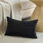 Fancy Homi Set of 2 Black Boho Small Lumbar Decorative Throw Pillow Cover 12x20 Inch for Couch Bed Chair, Aesthetic Modern Bohemian Room Decor, Soft Fluffy Corduroy Rectangle Cushion Case 30x50cm
