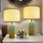 20" Modern Green Ceramic Table Lamp Set of 2 for Farmhouse, Living Room, Bedroom Nightstand, Coffee Table