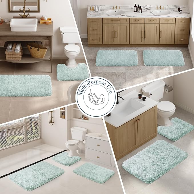 Walensee Bath Rug for Bathroom Non Slip Bathroom Mat (20 x 32, Aqua) Water Absorbent Soft Shaggy Bathroom Rug Machine Washable Bath Mat Thick Plush Shower Mat