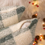 AQOTHES Light Green White Plaid Winter Throw Pillow Covers 18x18 Inch Set of 2, Boucle Faux Fur Pillow Covers,Cozy Fluffy Home Living Room Farmhouse Decor for Sofa Couch Bed