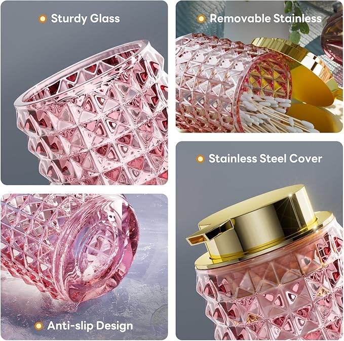 Bathroom Sets with Shower Curtain and Rugs and Accessories, Glass Bathroom Accessories Set Pink Bathroom Set Bathroom Sets, Pink Bath Mat and Diamond Soap Dispenser for Bathroom Decor