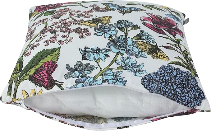 Water Resistant Outdoor Throw Pillows for Patio Furniture,18x18 Inch Decorative Pillows Set of 2 with Insert,Hidden Zipper Headrests for Sofa Couch Chair(Butterfly Flower)