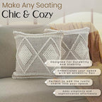 GRUHUM Throw Pillow Covers 18 x18 -Set of 2 Boho Pillow Cases Rustic Vintage Decorative Handwoven Sofa Couch Cover- Bedroom Farmhouse Living Room Bed Car Decor Modern Linen White Square 18X18 Inches