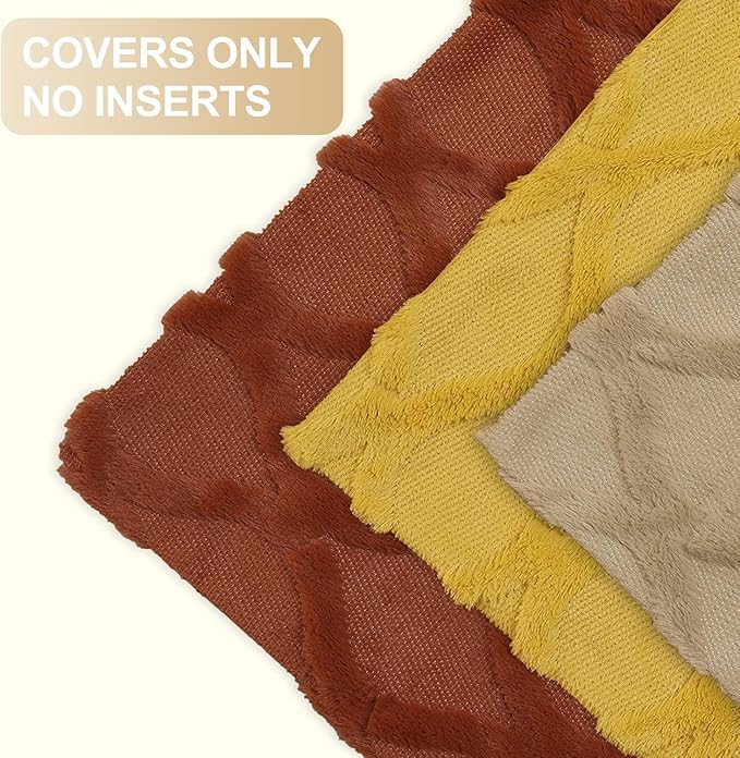 decorUhome Throw Pillow Covers 26x26 Inch Set of 2, Soft Plush Faux Fur Wool Mustard Yellow Couch Pillow Covers, Decorative Neutral Pillow Cases for Bed Sofa Living Room Home Decor