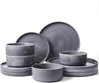 Famiware Annecy Plates and Bowls Sets, 12 Pieces Dinnerware Sets, Microwave and Dishwasher Safe Dishes Set for 4, Chip and Scratch Resistant, Misty-Blue
