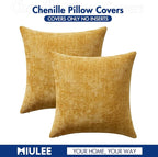 MIULEE Pack of 2 Couch Throw Pillow Covers 18x18 Inch Neutral Gold Modern Boho Accent Decorative Pillow Covers Soft Chenille Farmhouse Cushion Covers for Home Decor Bed Sofa Living Room