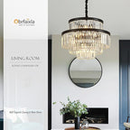 21.6" 14-Light Modern Crystal Chandelier Light Fixtures 4-Tier Black Luxury Chandeliers for Dining Room Round Hanging Pendant Lighting for Living Room Kitchen Entryway Bedroom Foyer Hallway