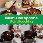 Riveira Set of 6 Premium Brown Bamboo Cooking Utensils - Bamboo Utensils for Cooking - Non-Toxic Kitchen Set - Wooden Kitchen Utensils for Non-Stick Cookware