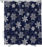 Vandarllin Christmas Shower Curtain, White Navy Snowflakes Pattern Shower Curtains Set with Hooks, Winter Waterproof Fabric Bathroom Curtains Decor Home Accessories, Stall Long 36 X 78 Inch