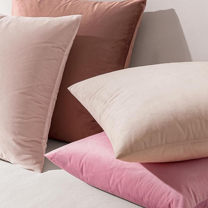 EMEMA Pack of 2 Velvet Throw Pillow Covers Decorative Square Pillowcase Soft Solid Cushion Case for Sofa Bedroom Chair Car 24x24 Inch Bright Pink