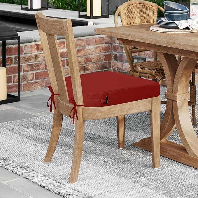 idee-home Outdoor Chair Cushions Set of 2, Thick 17" x 17" x 3" Patio Chair Cushions for Outdoor Furniture Waterproof with Ties, Seat Cushion, Patio Chair Pads Dining Chair Medium Spice