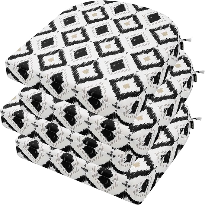 idee-home Outdoor Chair Cushions Set of 4, Thick 17" x 17" x 3" Outdoor Seat Cushions Patio Furniture Waterproof with Ties, Dining Pads