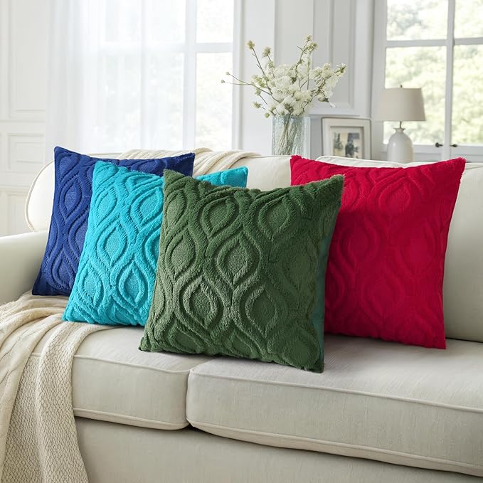 decorUhome Christmas Throw Pillow Covers 26x26 Inch Set of 2, Soft Plush Decorative Faux Fur Forest Elf Solid Couch Pillow Covers, Accent Farmhouse Neutral Square Euro Pillow Cases for Sofa