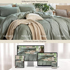 MooMee Bedding Duvet Cover Set 100% Washed Cotton Linen Like Textured Breathable Durable Soft Comfy (Heathered Green, Oversized Full 82"x86")