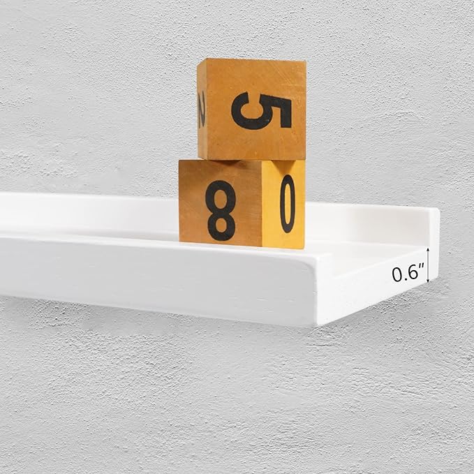 16 Inch White Floating Shelves Wall Mounted, Solid Wood Wall Shelves for Decor and Storage, Picture Ledge Shelf for Bedroom/Bathroom/Living Room/Kitchen/Laundry Room, 16 * 4 * 1.5, 2 Pack
