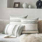 Boho Throw Pillow Covers 20x20 Inch Set of 2, Green Textured Decorative Couch Pillow Cases for Farmhouse Home Decor, Accent Cushion Cover for Sofa, Bed, Living Room, Bedroom