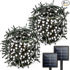 2 Pack Solar Christmas Lights Outdoor, 400 LED 144FT Extra-Long Solar String Lights Waterproof with Green Wire 8 Lighting Modes, Twinkle Light for Xmas Tree Fence Porch Garden Party Decor, Cool White