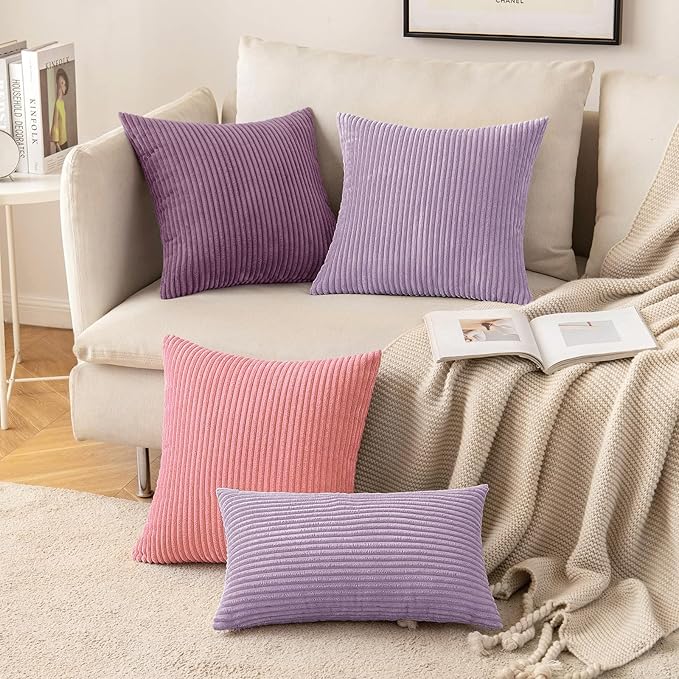 MIULEE Winter Pack of 2 Corduroy Pillow Covers Soft Soild Cushion Cases Decorative Square Throw Pillow Covers Lavender Pillowcases for Sofa Bedroom Car 18 x 18 Inch 45 x 45 Cm