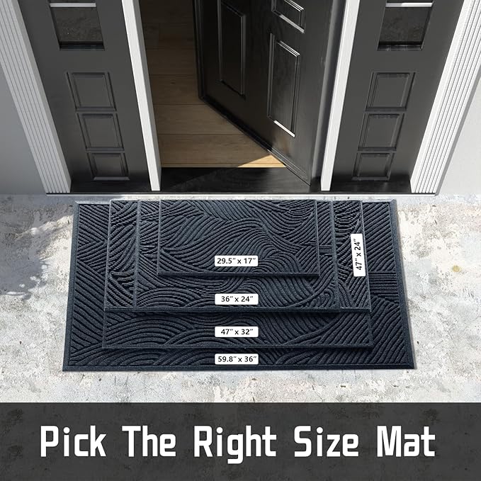 Yimobra Large Door Mat 47x32, All-Weather Waterproof Art Line Outdoor Mats for Front Door, Heavy Duty Non-Slip Welcome Matt for Garage Patio Proch Entryway Indoor, Blue
