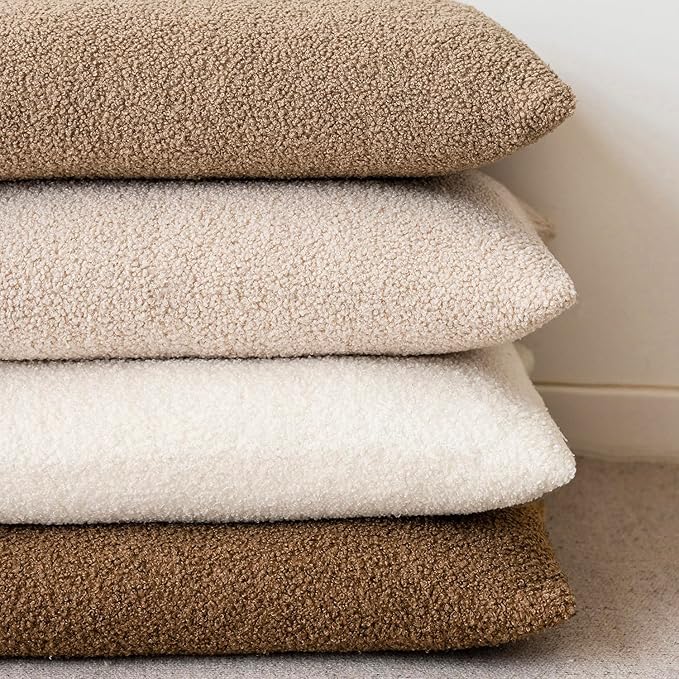Foindtower Pack of 2, Curly Faux Fur Decorative Throw Pillow Covers Soft Neutral Plush Cushion Case with Zipper Cozy Pillowcase for Home Living Room Couch Bed Sofa 16 x 16 Inch, Cream White